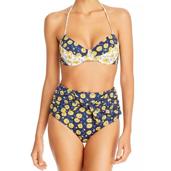 Shoshanna Daisy Daydream Tie-Neck Bikini Top Tie Front High Waist Bottoms L /DD - Picture 2 of 12
